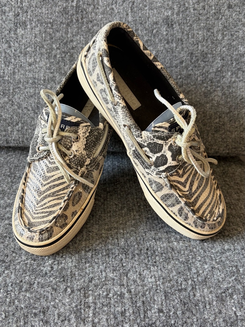 Sperry Animal Print Boat Shoes in Beige and Black